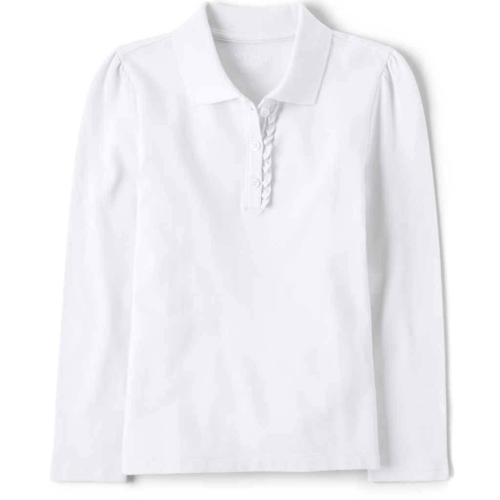 The Children’s Place Girls Uniform Ruffle Pique Polo- Long Sleeve